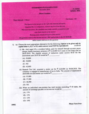 Cma question paper - Taxation II - Studocu