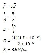 Calculate the electric field in a copper wire of cross-sectional