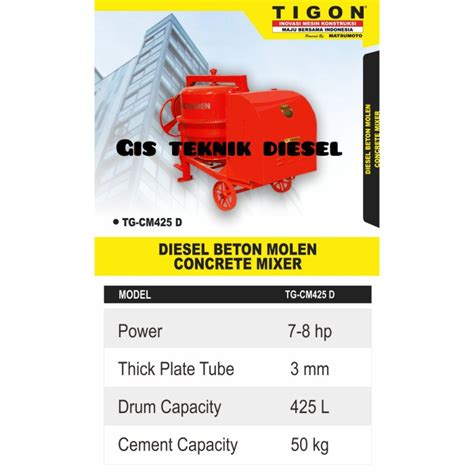 Jual BETON MOLEN CONCRETE MIXER SEMEN TIGON 500 LITER LENGKAP MESIN ...