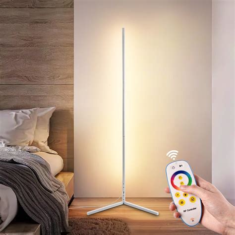 55" Tall Modern All White Minimalist Corner Floor Lamp with LED RGBCW ...