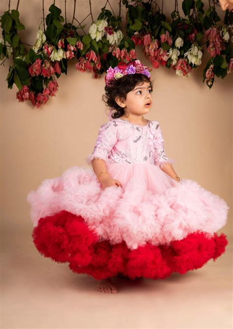 Pink Wine 3d Flower Ruffled Gown – Lil Angels