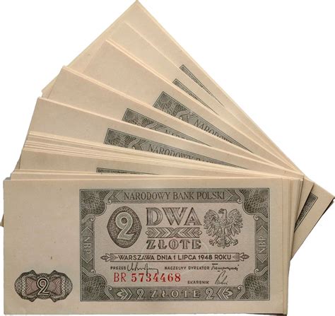 PRL, 58 x 2 złote 1.07.1948, seria BR, fragment paczki bankowej ...