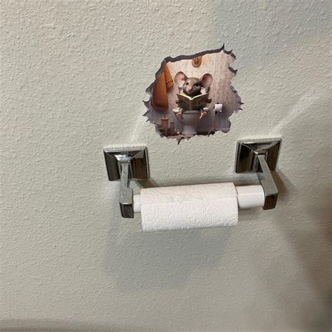 Buy Mouse Sitting on Toilet in Mouse Hole Decal Bathroom Potty Training ...