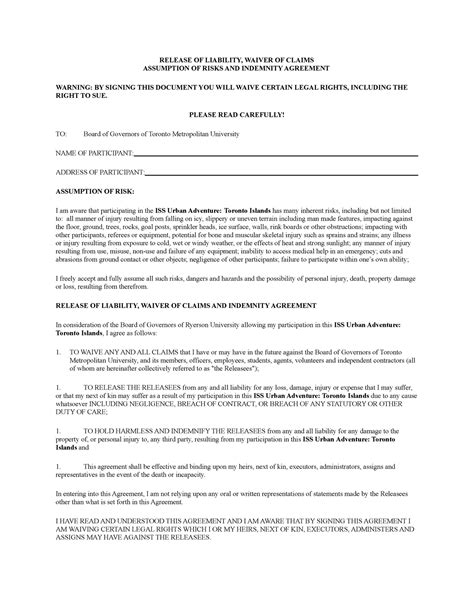 ISS Urban Adventure Liability Form - RELEASE OF LIABILITY, WAIVER OF ...