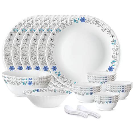 Larah by Borosil Silk Series Blue Iris Opalware Dinner Set | 27 Pieces ...