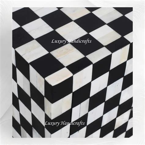Bone Inlay Checkerboard Bedside Black – Luxury Handicrafts