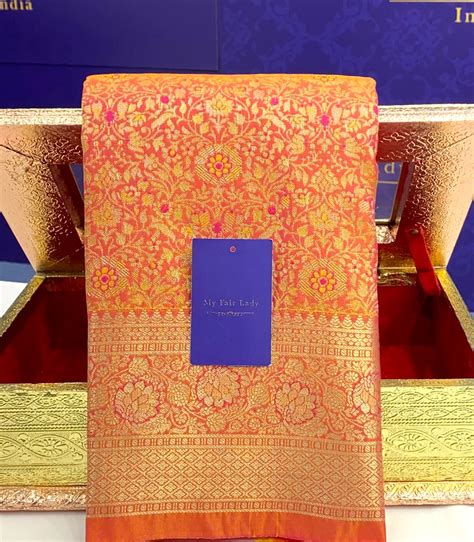 Premium Brocade Semi-Silk Saree Orange Colour - [Code 949] – My Fair Lady