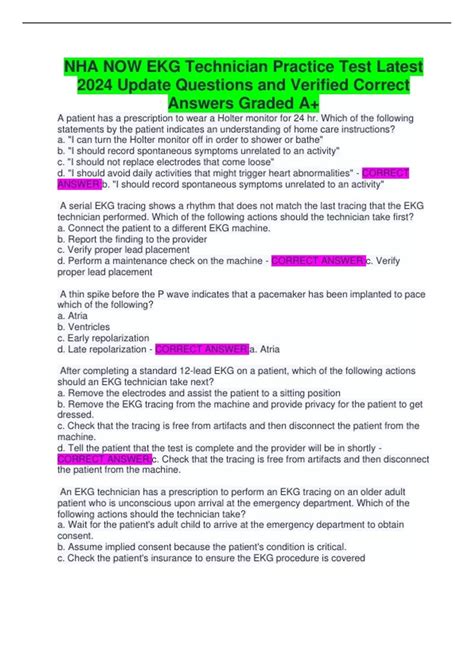 NHA NOW EKG Technician Practice Test Latest 2024 Update Questions and ...