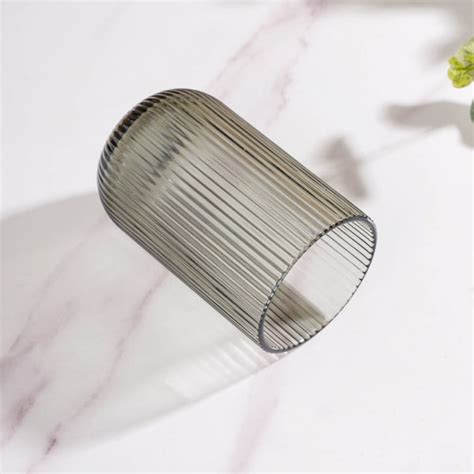 Ribbed Drinking Glass Ash Grey Set Of 6 350ml Online - Premium Tumbler ...