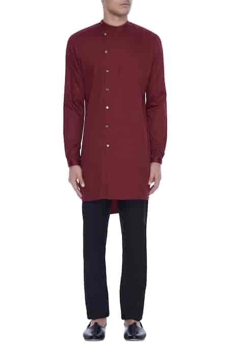 Buy Maroon , Satin, Lycra High-low Kurta And Straight Pant Set For Men ...