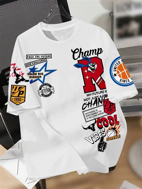 SHEIN Teen Boys' Casual Minimalist Cartoon Graphic Letter Pattern ...