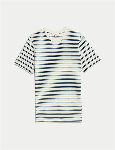 Buy Cotton Rich Striped Textured T-Shirt at Marks & Spencer