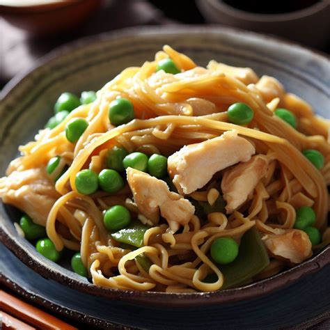 Stir-Fried Noodles with Chicken and Snow Peas