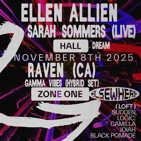 Ellen Allien, Sarah Sommers (Live), Dream, Raven (CA), Gamma Vibes, Sudden Logic at Elsewhere ...