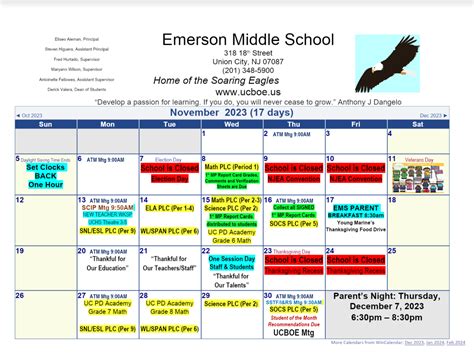 November Calendar | Emerson Middle School