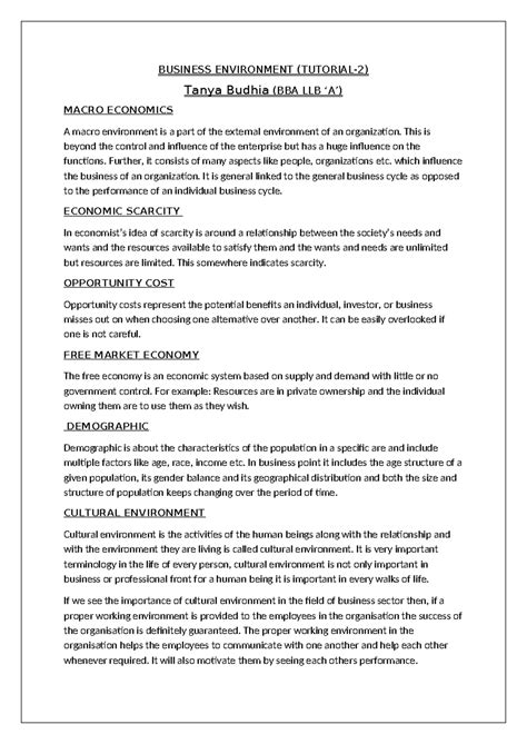 BBA LLB Macro Economics: Understanding Business Environment Concepts ...