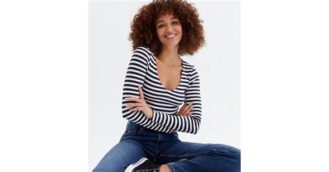 White Stripe V Neck Bodysuit | New Look
