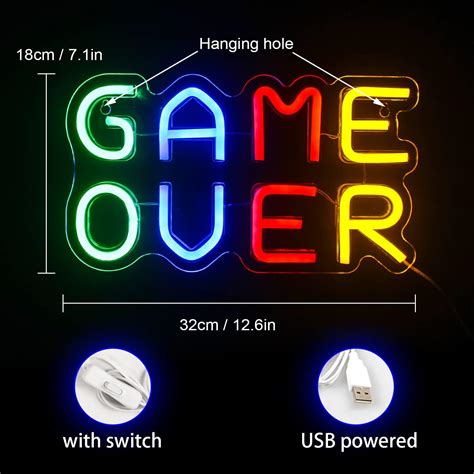 Buy Ineonlife Game Over Neon Sign Colourful LED Word Neon Lights for ...
