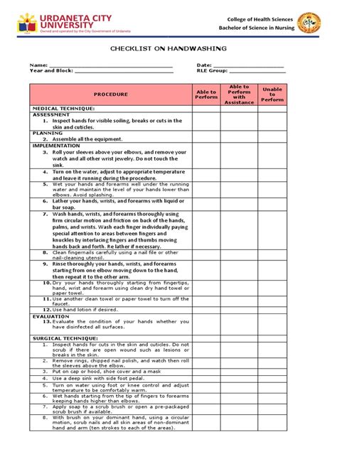 Image result for Hand Washing Checklist