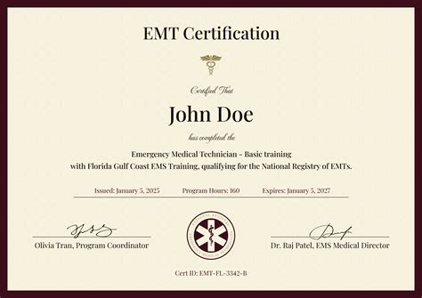 Professional and minimalist EMT certificate template