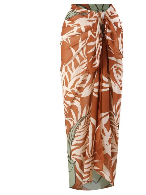 Tropical Leaf Print Tie-Front Chiffon Sarong Beach Cover-Up – Aderry