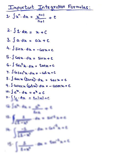 Image result for Integration Formulaae