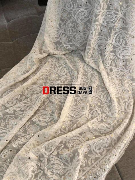 Ivory Hand Embroidered Kamdani Chikankari Dupatta – Dress365days