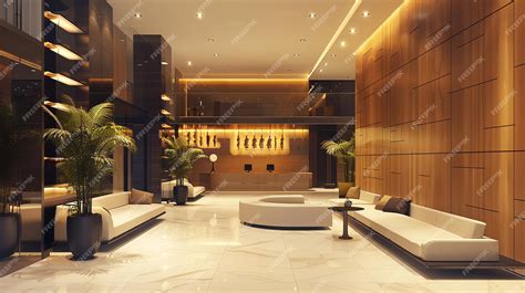 Luxury hotel lobby interior design with white couches marble floors and ...