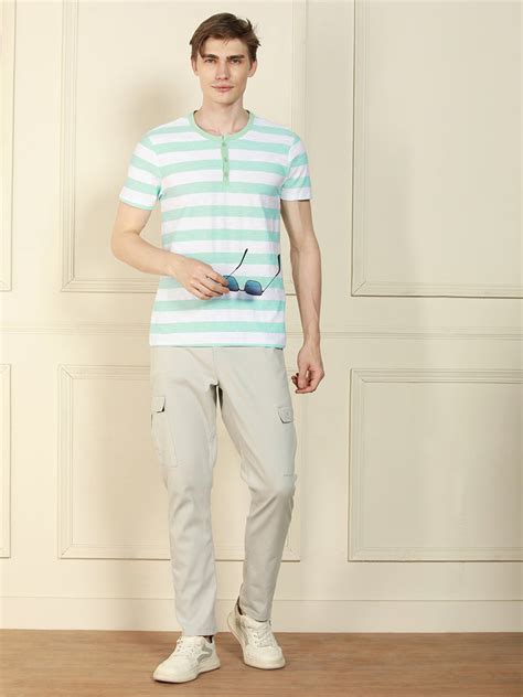 Men's Light Blue Henley Neck Striped Cotton T-Shirt – DENNIS LINGO