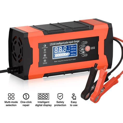 12V/10A 24V/5A Car Battery Charger, Battery Maintainer with LCD Display ...