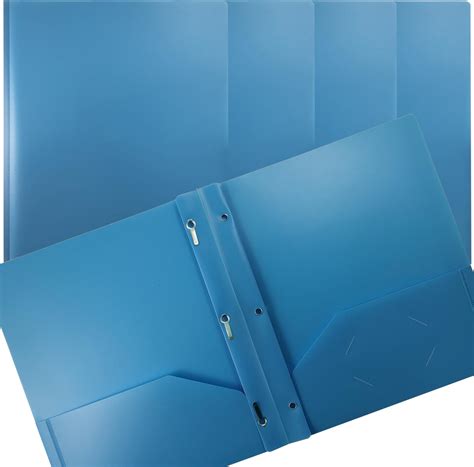 Better Office Products Light Blue Plastic 2 Pocket Folders with Prongs ...