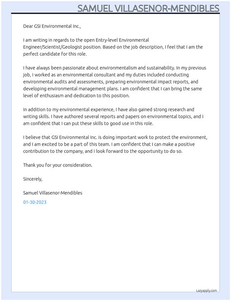 Environmental Science Cover Letter Examples 的图像结果