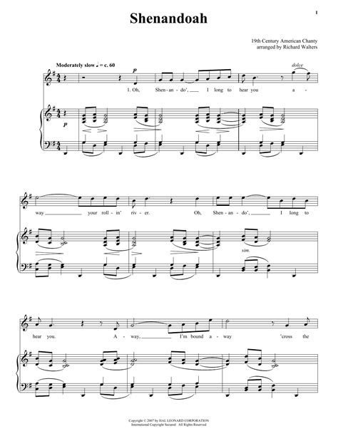 Shenandoah by American Folk Song Sheet Music for Piano & Vocal at Sheet ...