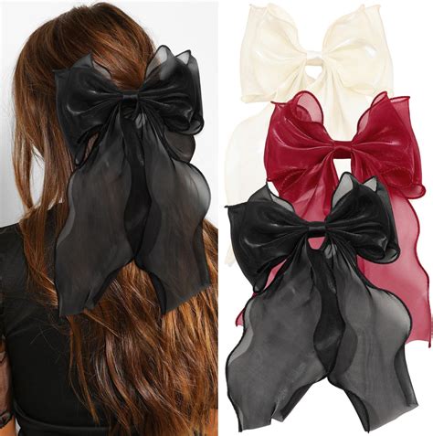Amazon.com : HIBASSO Christmas Hair Bows for Women - Elegant Black Bow ...