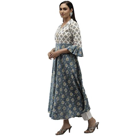 Yash Gallery Women's Viscose Rayon Floral Anarkali Kurta (Blue)