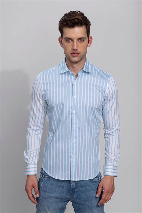 Buy Men's Extreme White Stripe Blue Shirt Online | SNITCH