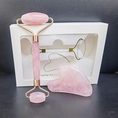 ACUWORLD Rose Quartz Jade Face Roller Massager and Gua Sha Set I Roller ...