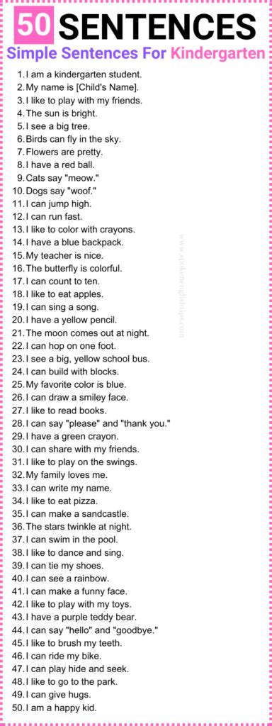 Image result for Simple Sentence Examples for Kids