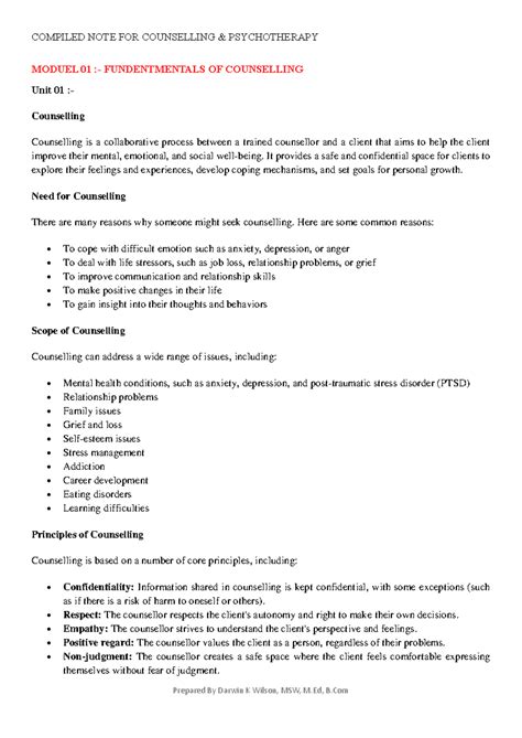 Compiled Notes for Counselling & Psychotherapy (Module 01) - Studocu