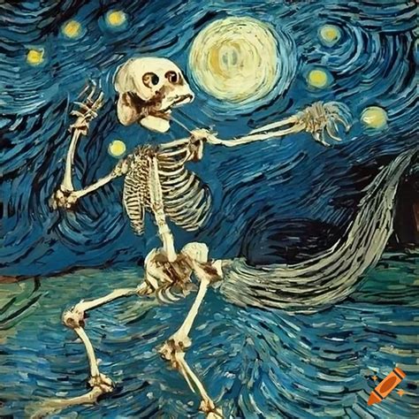 Skeleton dancing under moonlight by vincent van gogh