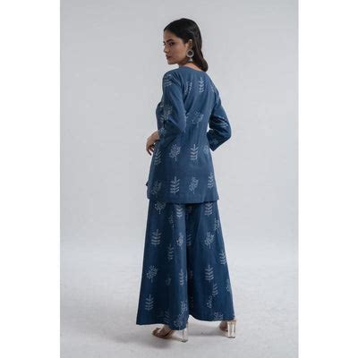 Women Kurta Set - Block Print Cotton Top & Plazzo Indigo – Charkha Tales