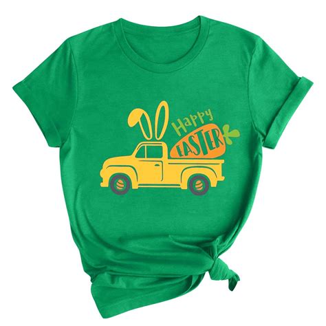 HOMBOM Short Sleeve Easter Clothes Women Green Crew Neck Happy Easter T ...