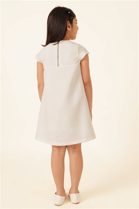 Buy Girls Off White Banana Crepe Dress | One Friday