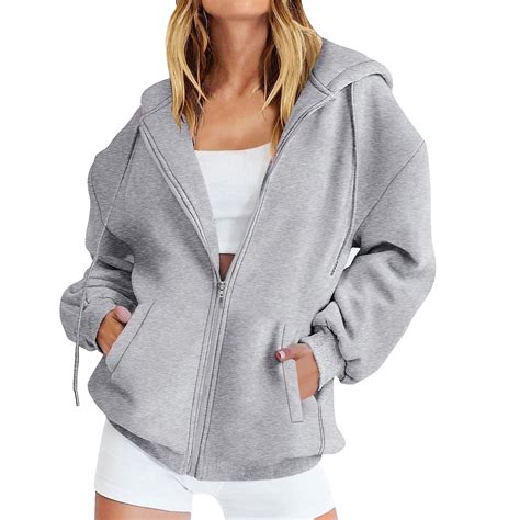 Manxivoo Zip Up Hoodie Women Womens Oversized Zip Up Hoodie Baggy Loose ...