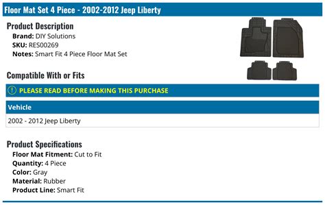 2002-2012 Jeep Liberty Floor Mats - DIY Solutions RES00269 ...