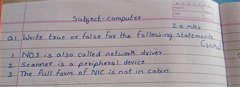Class: 6Sub: ComputerQ1 Write true or false for the following ...