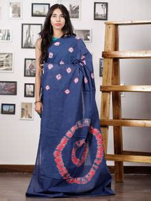 Indigo Pink White Hand Shibori Dyed Saree Cotton Mul Saree - S03170297 ...