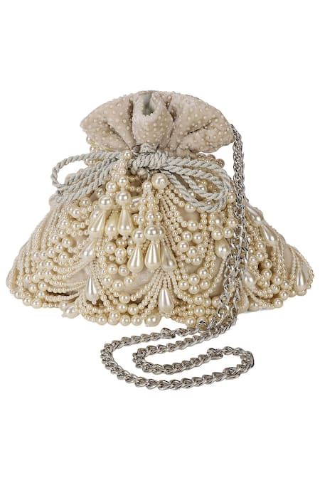 Buy White Beads Embellished Potli Bag by Aanchal Sayal Online at Aza ...