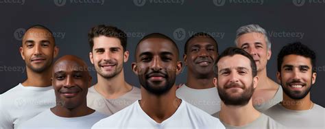 Diverse group of men standing together, multicultural male beauty ...