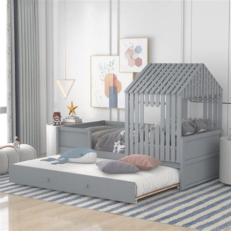 Churanty Twin Size Loft Bed with Trundle for Kids/Teens, House Low Loft ...